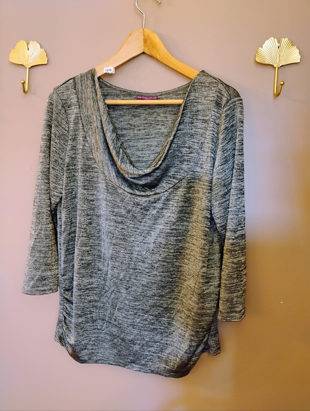 Cozy Grey/Silver Cowl Neck Women’s Top